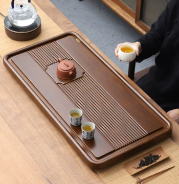 Solid Wood Tea Tray with Drainage - Office Tea Sea, Home Kung Fu Tea Table, Single-Layer Chinese Style Bamboo, Rosewood, and Bakelite Models
