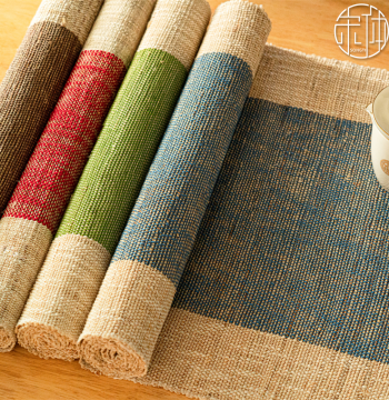 Color-Block Table Runner, Pastoral Style Full Handmade Ramie Summer Cloth, Thick Tea Ceremony Tablecloth, Customizable Dining & Tea Table Decorative Fabric