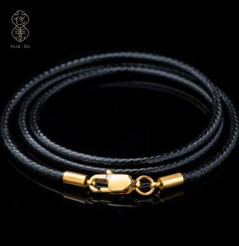 Gold Pendant Leather Cord Necklace Rope Braided String Hanging Rope Black Wax Leather Cord Specialized for Jade Pendants and Peace Buckles