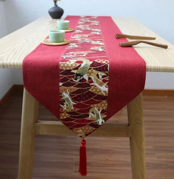 Red Festive Table Runner Chinese Style Wedding Ceremony Tea Table Decorative Cloth Long Strip Fabric Tea Mat Retro Tea Table Cover