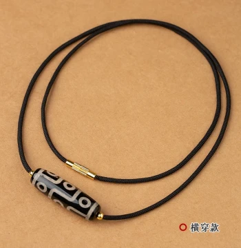 Dzi Bead Pendant Cord, Collarbone Horizontal Piercing Pendant for Jade and Cultural Beads, Hand-Braided Rope for Men and Women, Double-Headed Neck Hanging String