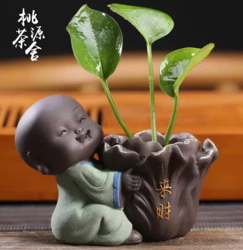 Creative Cute Little Monk Hydroponic Plant Vessel, Tea Pet Home Decor, Tea Table Ornament