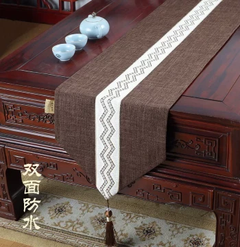 Qibixu New Chinese Dining Table Art Waterproof Tea Mat Tablecloth Tea Zen Pad TV Cabinet Flag Bed Flag Customizable