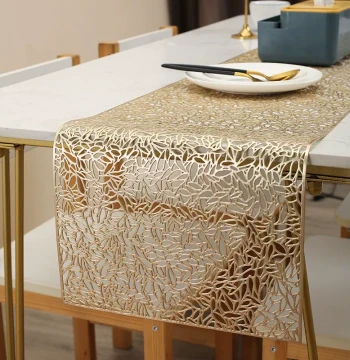 Melon Seed Table Runner Pad Long PVC Hot Stamping Hollow Floral Table Mat Ins Style Tea Mat Non-Slip Home Heat Insulation Pad Decorative Pad