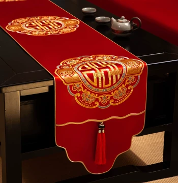 Wedding Red Table Runner Tea Mat Bridal Room Festive Decoration Wedding Engagement Setup Dining Table Coffee TV Cabinet Cloth