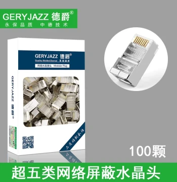 GERYJAZZ Crystal Connector Cat5e RJ45 Shielded Ethernet Connector 8-Core Gold-Plated Jack 100 Pieces