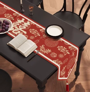 Red Wedding Table Runner, Festive Tea Mat for Bridal Room Decoration, Long Cloth for Dining Table, Coffee Table, and TV Stand