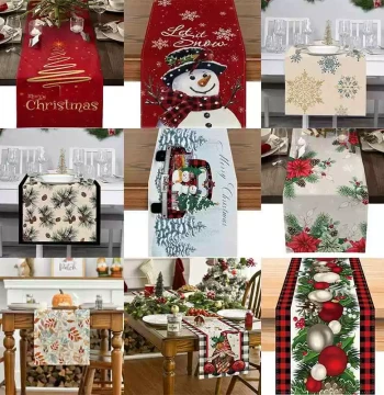 New Cross-Border Christmas Table Runner - Linen Heat-Insulating Cartoon Cloth for Holiday Gifts, Tea Ceremonies, and TV Cabinet Decor