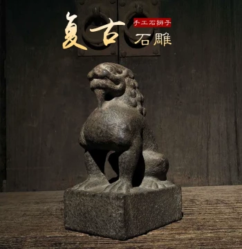 Antique Blue Stone Carving, Handmade Weathered Old Skin Imitation Tang Dynasty Lion Tea Mat Ornament, Chinese Retro Decorative Auspicious Beast