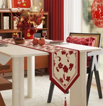 New Year Red Table Runner 2025 Festive Atmosphere Dining Table Decoration Long Strip Tea Mat Tea Table Cloth Snake Year Coffee Table Cover