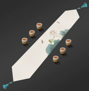 New Chinese Style Lotus Table Runner Cotton Linen Tea Mat Waterproof Dry Brew Tea Table Decor Minimalist Tea Cloth Bed End Scarf