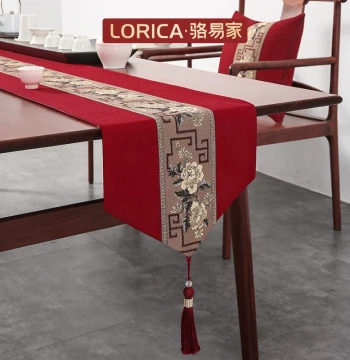 LORiCA New Year Atmosphere Table Runner, Red Wedding Festive Decoration, Chinese Style Tea Table Setup, Tea Mat Cloth