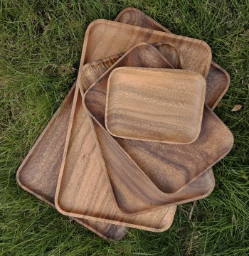 Walnut Wood Tray, Large Tea Tray, Cup Coaster, Solid Wood Home Dried Fruit Snack Coffee Platter, Whole Wood Japanese Tableware