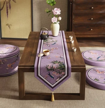 Fast Shipping New Chinese Style Purple Table Runner – Luxury High-End Tea Mat, Long Dining Table Cloth, Tea Table Decorative Padding