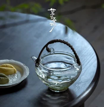 Muxiyuwu Handwoven Rattan Handle Teapot - Heat-Resistant Glass Cold Brew Pot with Fairness Cup and Mixing Cup for Home Use