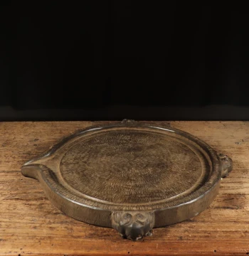 Antique-Style Hand-Carved Natural Bluestone Tea Table with Three Beast Heads, Plain Surface, Chinese Retro Tea Mat for Club Decoration