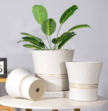 Extra Large Ceramic Flower Pot with Tray: Light Luxury Modern Minimalist Small European Style Desktop Greenery for Home Interior