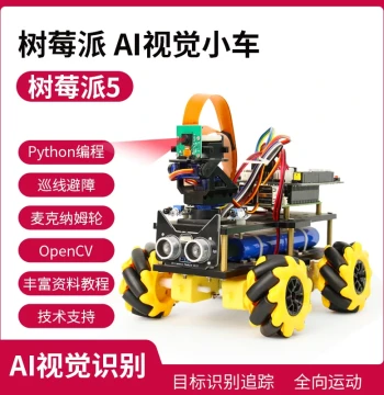 Raspberry Pi 5 Smart Car Kit - Visual AI Programming Robot with Mecanum Wheels for Object Tracking