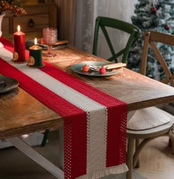 Christmas Red Green Crochet Cotton Table Runner American French Dining Table Decoration Long Placemat Utensil Mat Table Pad Cloth Tea Mat