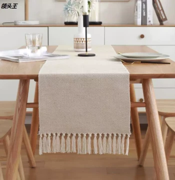 Nordic INS Style Decorative Woven Table Runner, Solid Color Handmade Tassel Cotton-Linen Tablecloth for Home Tea Ceremony