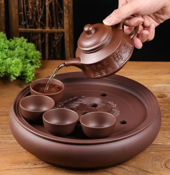 Yixing Purple Clay Teapot - Large Capacity Handmade Small Single Pot Ceramic Home Tea Set with Tea Cups