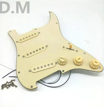 Electric Guitar Parts: STSQ SSS Pickguard Assembly with Pickups and Wiring - Yellow Complete Set