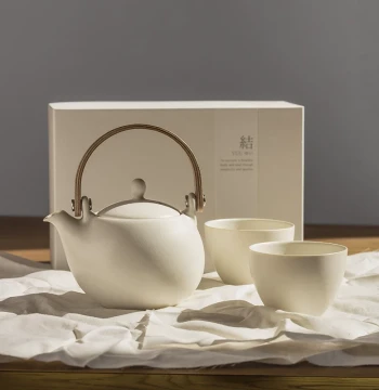 Japanese Saliu Ceramic Teapot, Brewing Kyusu with Side Handle, Tea Cup Set for Stove Boiling, Handmade White Porcelain Tea Set