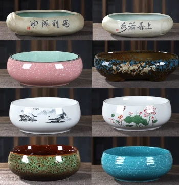 Hydroponic Ceramic Flower Pot for Chinese Money Plant, Water Lily, and Narcissus, Clearance Sale Hole-Free Round Internet-Famous Pot