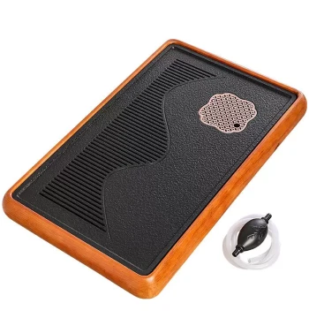 Solid Wood Tea Tray with Water Collection Base Dual-Use Storage and Drainage Ebony Stone Surface Tea Set Tray New Chinese Style