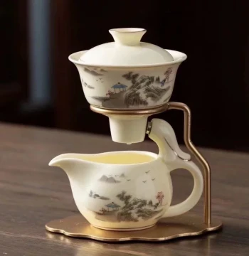 Ceramic Fully Automatic Lazy Tea Set with Anti-Scald Magnetic Water Outlet, Complete Kung Fu Tea Set with Mutton Jade Gaiwan
