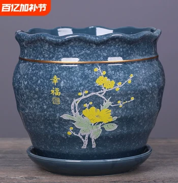 Ceramic Flower Pot with Tray Minimalist New Chinese Style Balcony Greenery Orchid Clearance Sale Potted Plant Succulent Pot Desktop