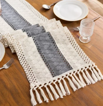 Cross-border Cotton Linen Table Runner, Color-block Knotted Tassel Holiday Dining Table Decorative Cloth, TV Cabinet Coffee Table Tea Mat Long Tablecloth