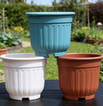High-Aesthetic Plastic Flower Pot, European-style Deroma Resin Imitation Ceramic Pot with Vertical Ribs, Thickened Round Pot for Desktop and Balcony