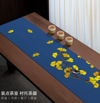 Chinese Style Tea Mat Cotton Linen Table Runner Ginkgo Bird Flower Waterproof Tea Table Cloth Living Room Tea Room Homestay Decor Custom Tea Table Cover