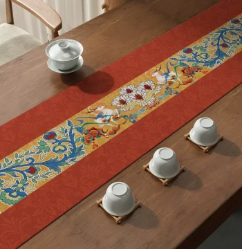 Fast Shipping Dunhuang Style Auspicious Beast Tea Mat Table Runner Chinese Style Cotton Linen Long Strip Tea Table Cloth Tea Stand Desktop Decor Tea Cup