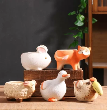 Small Cartoon Creative Animal Succulent Flower Pot, Ceramic Home Special Breathable Terracotta Coarse Pot with Root Control, Clearance Sale