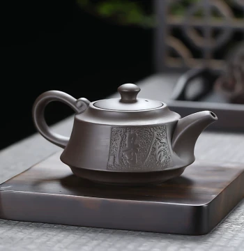 Zisha Shede Teapot, Raw Ore Clay Relief Kung Fu Teapot, Semi-Handmade Household Solid Color Single Pot, Xishi Pot, Chinese Style Tea Ware