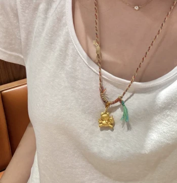 Internet Celebrity Same Style Yellow Wealth God Necklace Cord Clavicle Rope Tibetan Style Hand-Rubbed Cotton Rope Gold Pendant Pure Hand-Woven Cord