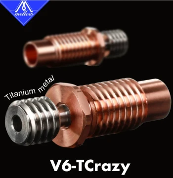 Mellow High-Polish Finish E3d V6 Hotend Tcrazy Titanium-Copper Metal Throat Tube 3D Printing Parts