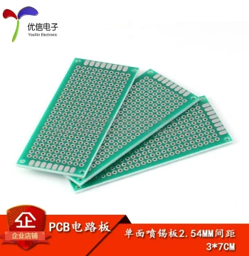Single-Sided Tin-Plated Board 2.54MM Pitch 3*7CM Universal Prototype Board Experimental Board Full Fiberglass Green Solder Mask