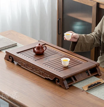 New Chinese Style Drainage Water Storage Tea Tray, Drawer-Type Drip Pan, Dual-Use Gongfu Tea Board, Large Bamboo Tea Sea