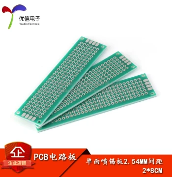 Single-Sided Tin-Plated Board, 2.54MM Pitch, 2*8CM Universal Prototype Board, Experimental Board, Full Fiberglass with Green Solder Mask