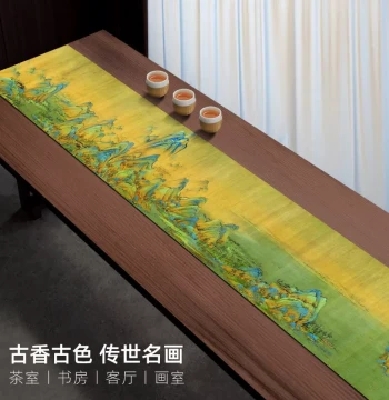 Fast Shipping A Thousand Miles of Rivers and Mountains Chinese Style Table Runner Chinese Flavor Tea Mat Ancient Painting Tea Table Decorative Tablecloth Waterproof Dry Brewing Station