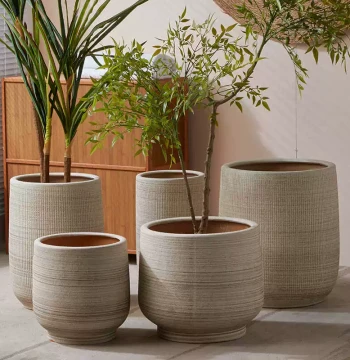 Minimalist Nordic Floor-Standing Rough Pottery Breathable Extra-Large Ceramic Flower Pot Soft Furnishing Living Room Balcony Large Diameter Potted Tree