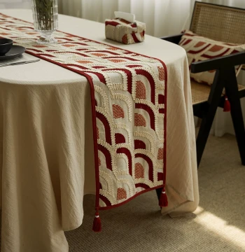 Borman Embroidered Table Runner, Atmospheric Decorative Tea Table Mat Cloth, Tea Ceremony, Dining Table Decoration, Coffee Table Cloth, Red