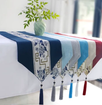 New Chinese Zen-Style Table Runner, Tea Mat, Dining Table or Coffee Table Decorative Cloth, Modern Minimalist TV Cabinet Cover, Chinese-Style Bed Accent