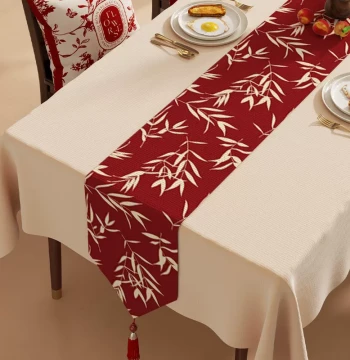 Red Festive Tea Ceremony Table Runner Wedding Banquet Dining Table Center Long Strip Tea Table Cloth New Year Living Room Decoration Coffee Table Cover
