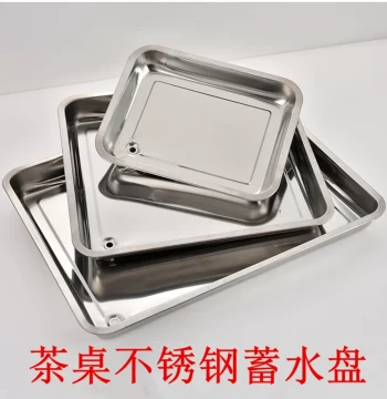 Solid Wood Tea Table with Water Storage Tray, Stainless Steel Drainage Tea Tray for Home and Office, Embedded Water Catcher with Drain Pipe Included