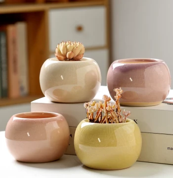 Succulent Plant Pot, Ice-Crack Pattern, Small and Cute, Special Offer, Cartoon Design, Minimalist Ceramic Home Desktop Decorative Flower Pot for Succulents