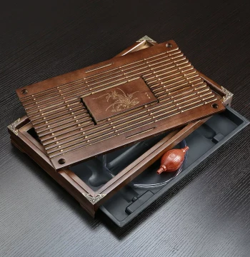 Kung Fu Tea Tray Water Catchment Pan, Household Ke Wood Small Drawer-Style Wooden Tea Ware Tray with Drainage and Water Storage, Solid Wood Tea Tray